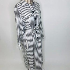 Zara Striped Linen Popover Maxi Dress W/ Pockets